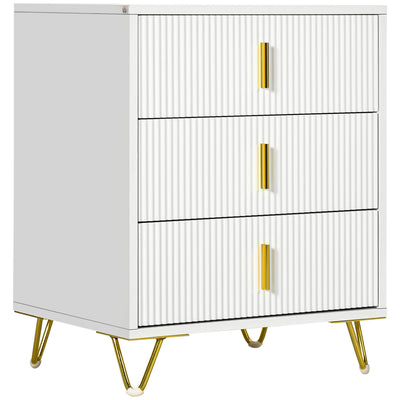 HOMCOM Elegant Chest of Three Drawers - White/Gold-Tone 