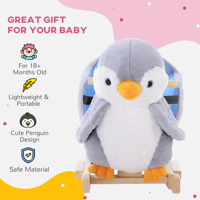 HOMCOM Children Kids Animal Rocking Horse Penguin Plush Musical Button 32 Songs Kid Rocker for 18+ Months 