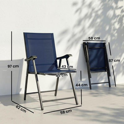 Outsunny Folding Garden Chairs Set of 4, Foldable Garden Dining Chairs with High Back, Armrests, Texteline Seat, Navy Blue 