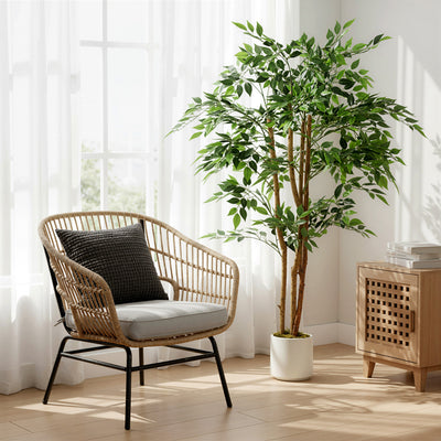 HOMCOM 150cm Artificial Ficus Tree, Fake Potted Tree with Solid Wood Trunk and Pot for Indoor, Green 