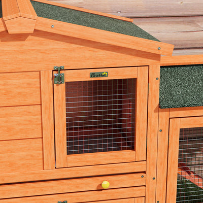 PawHut Two-Tier Rabbit Hutch with Run, Ramp, Slide-Out Tray, for Garden - Orange 