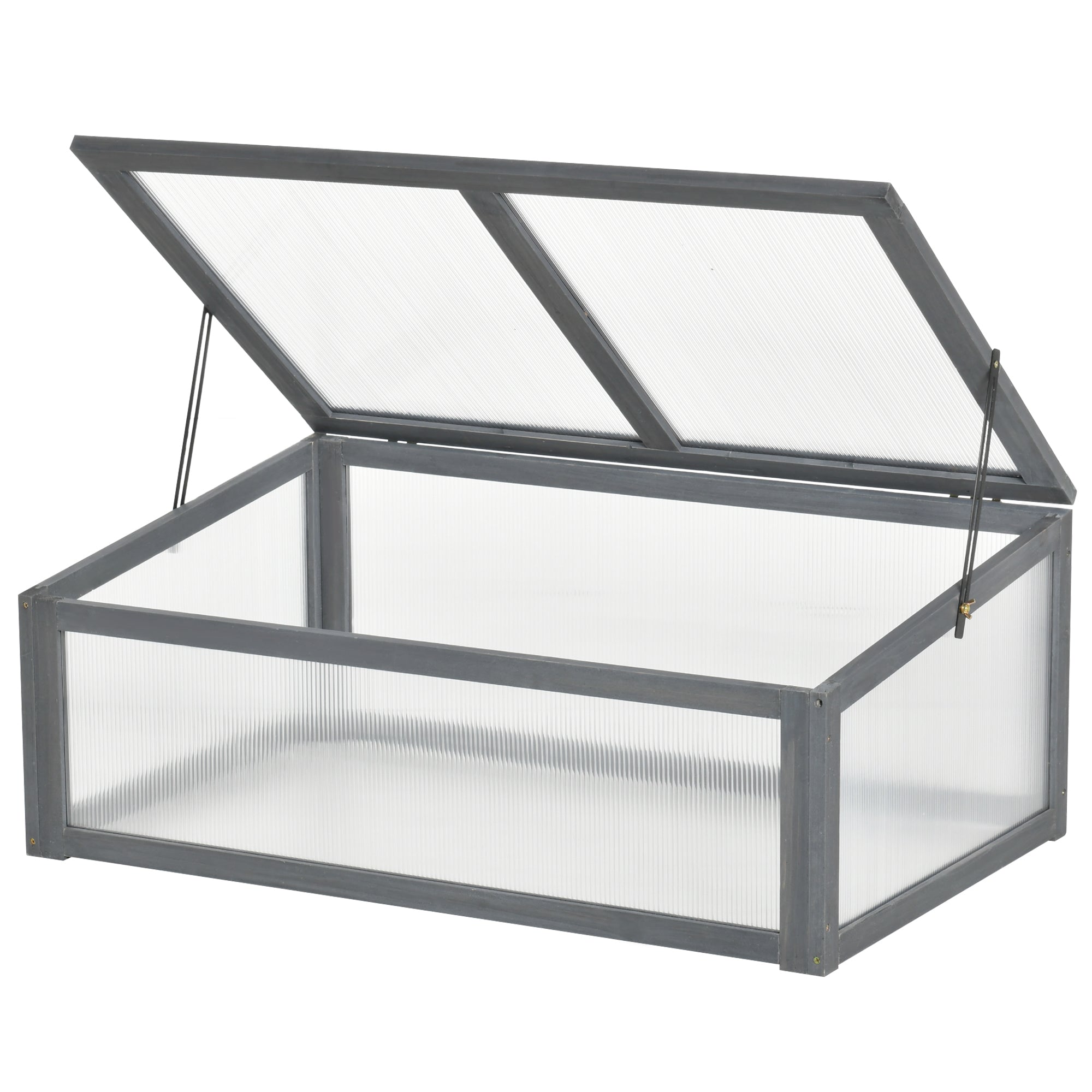 Outsunny Wooden Cold Frame, Small Polycarbonate Greenhouse for Plants with Openable & Tilted Top Cover, Grey, 100 x 65 x 40cm 
