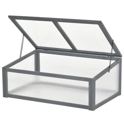 Outsunny Wooden Cold Frame, Small Polycarbonate Greenhouse for Plants with Openable & Tilted Top Cover, Grey, 100 x 65 x 40cm 