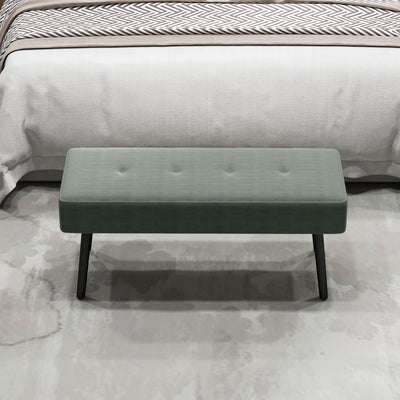 HOMCOM End of Bed Bench, Corduroy Bedroom Bench with Thick Padding and Steel Legs, Tufted Window Seat for Entryway, Living Room, Green 