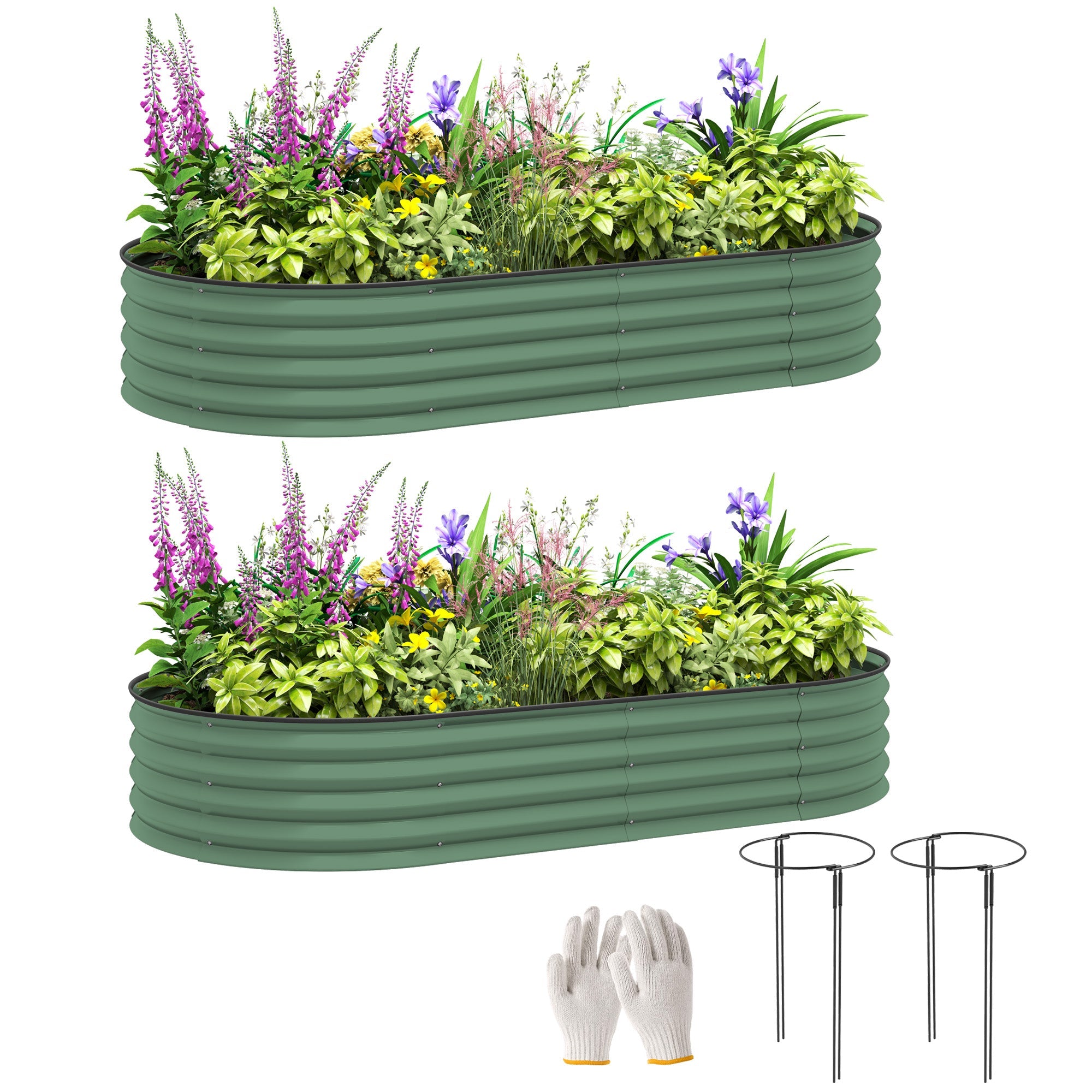 Outsunny Set of Two 181 x 93cm Steel Planters - Green 