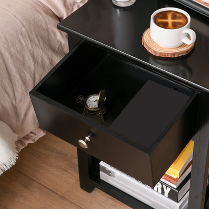 HOMCOM End Table, Sofa Side Table with Drawer X Bar Bottom Storage Shelf, Nightstand Bedside Table for Bedroom or Living Room Black 