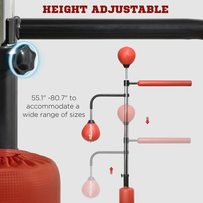 SPORTNOW Boxing Bag, Freestanding Punching Bag, with Reflex Bar, Speed Balls, Red 