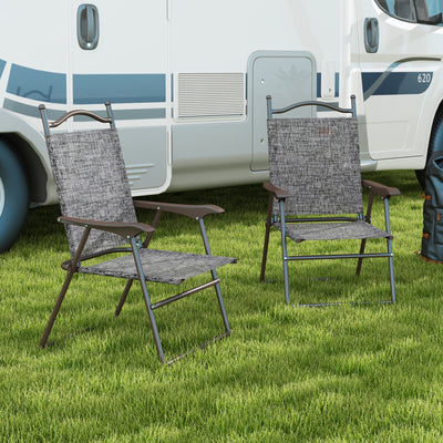 Outsunny Set of Two Folding Garden Chairs, with Fabric Mesh Seats - Grey 