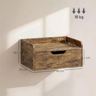HOMCOM Floating Nightstands Set of 2, Wall Mounted Bedside Table with Drawer for Bedroom, Rustic Brown 