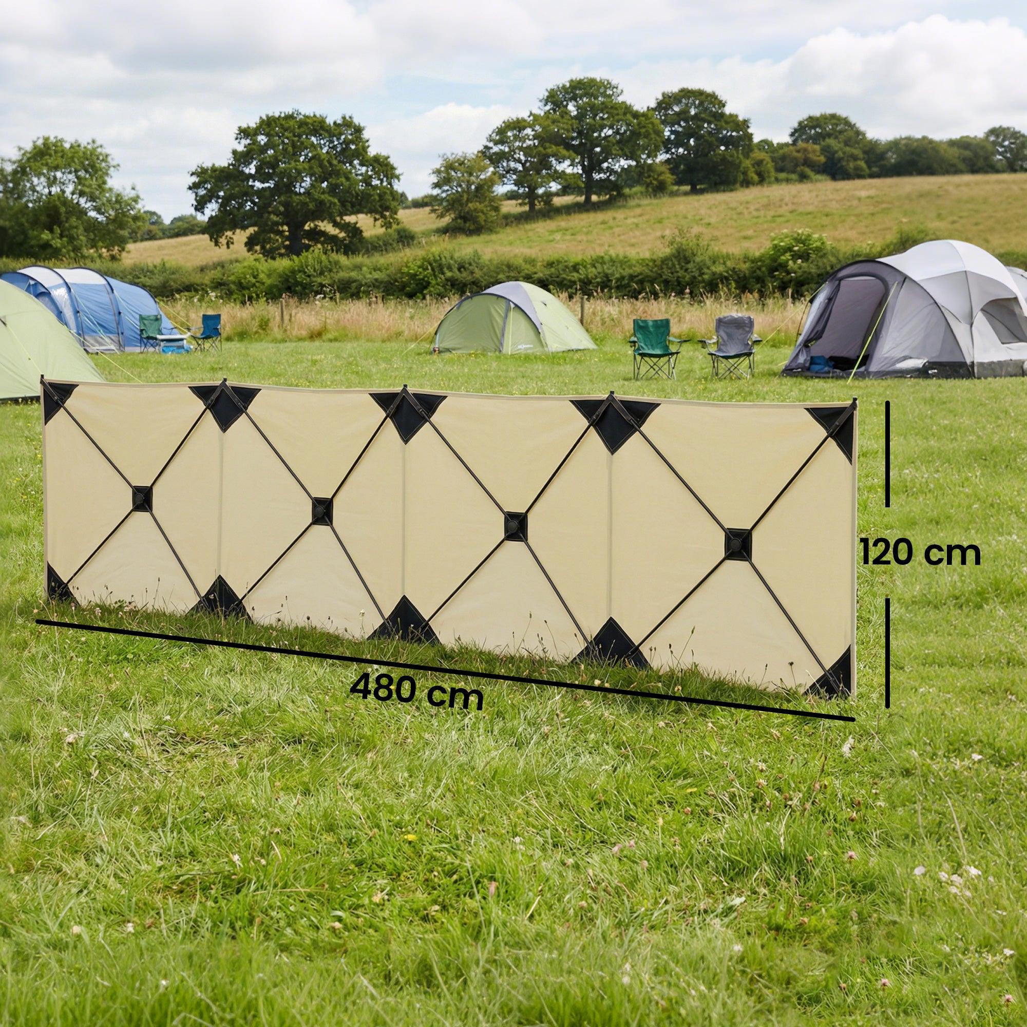 Outsunny Camping Windbreak Pop Up Windbreaker Blocker with Ropes Pegs for Beach Caravan Outdoor 480 x 120 cm 