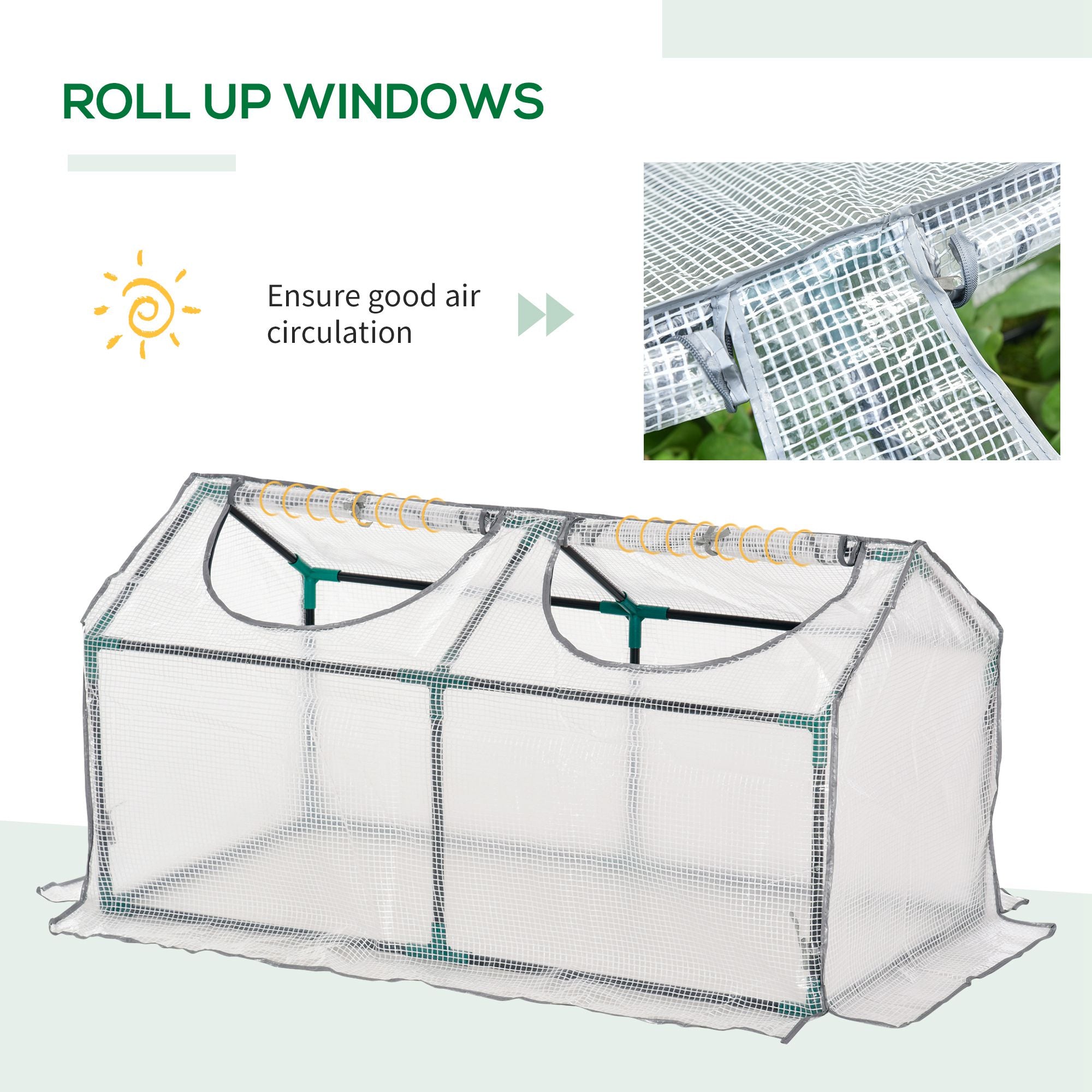 Outsunny Mini Greenhouse Portable Flower Planter Tomato Vegetable House for Garden Backyard with Zipper 120 x 60 x 60 cm, White 