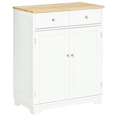 HOMCOM Kitchen Floor Cabinet Side Storage Cupboard Multi-use Sideboard Table with Solid Wood Top, Adjustable Shelf,Drawer for Dining Room, Living Room,Hallway 