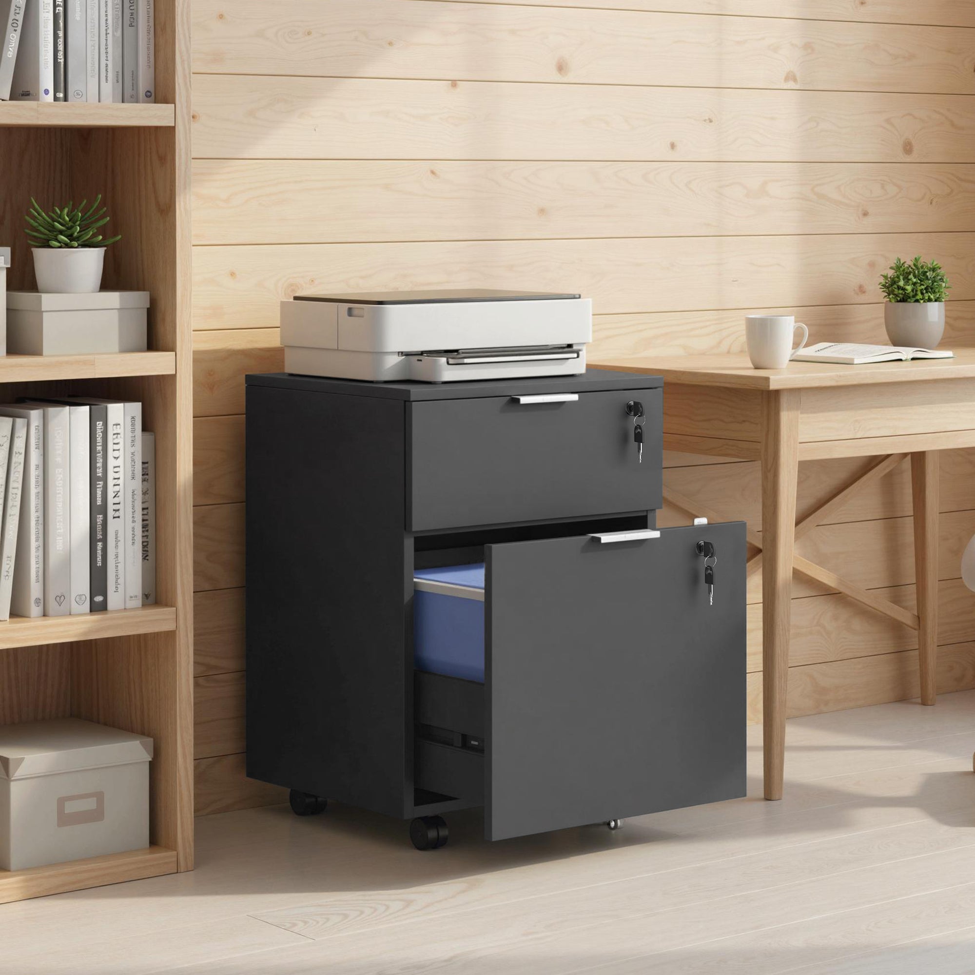 HOMCOM Two-Drawer Lockable Filing Cabinet - Black 