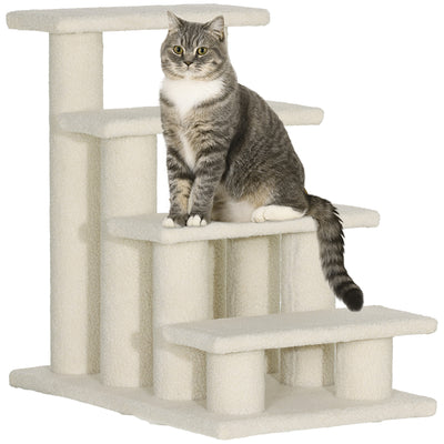 PawHut Dog Steps for Bed 4 Step Pet Stairs for Sofa Dog Cat Climb Ladder 63x43x60 cm Cream 