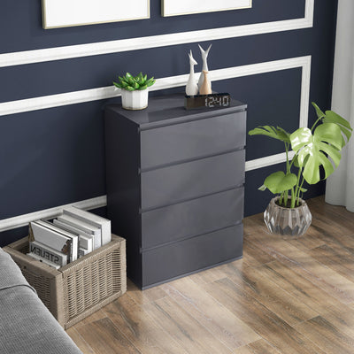 HOMCOM High Gloss Chest of Drawers, 4-Drawer Storage Cabinets, Modern Dresser for Bedroom, Grey 