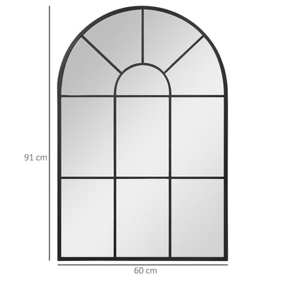 HOMCOM Modern Arched Wall Mirror, 91 x 60 cm Window Mirrors for Living Room, Bedroom, Black 