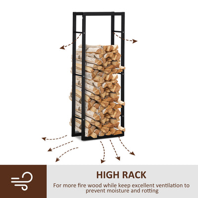 HOMCOM Metal Firewood Log Holder Tall Firewood Rack Indoor Outdoor Fireplace Wood Storage Shelf, Black, 60Wx25Dx150Hcm 