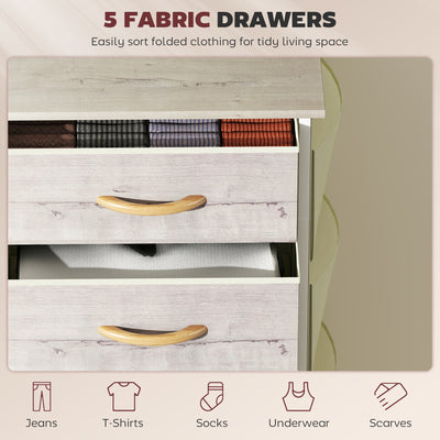 HOMCOM Chest of Five Fabric Drawers - Natural Wood Finish 