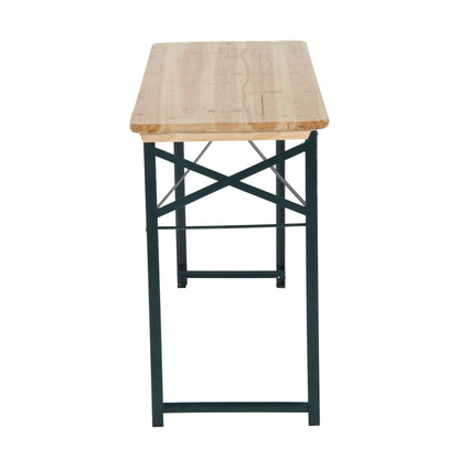 Outsunny Portable Folding Camping Picnic Trestle Beer Table and 2 Bench Set Wooden Garden Furniture Patio Dining Party BBQ Chairs Stools 