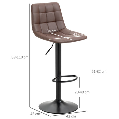 HOMCOM Adjustable Bar Stools Set of 2, Swivel PU Leather Upholstered Barstools with Tufted Seat and Back, Breakfast Bar Chairs for Kitchen Counter, Brown 