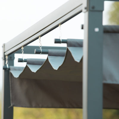 Outsunny 3 x 2m Metal Outdoor Pergola with Retractable Roof, Outdoor Gazebo Canopy Shelter with Drainage Holes for Garden, Patio, Lawn, Grey 