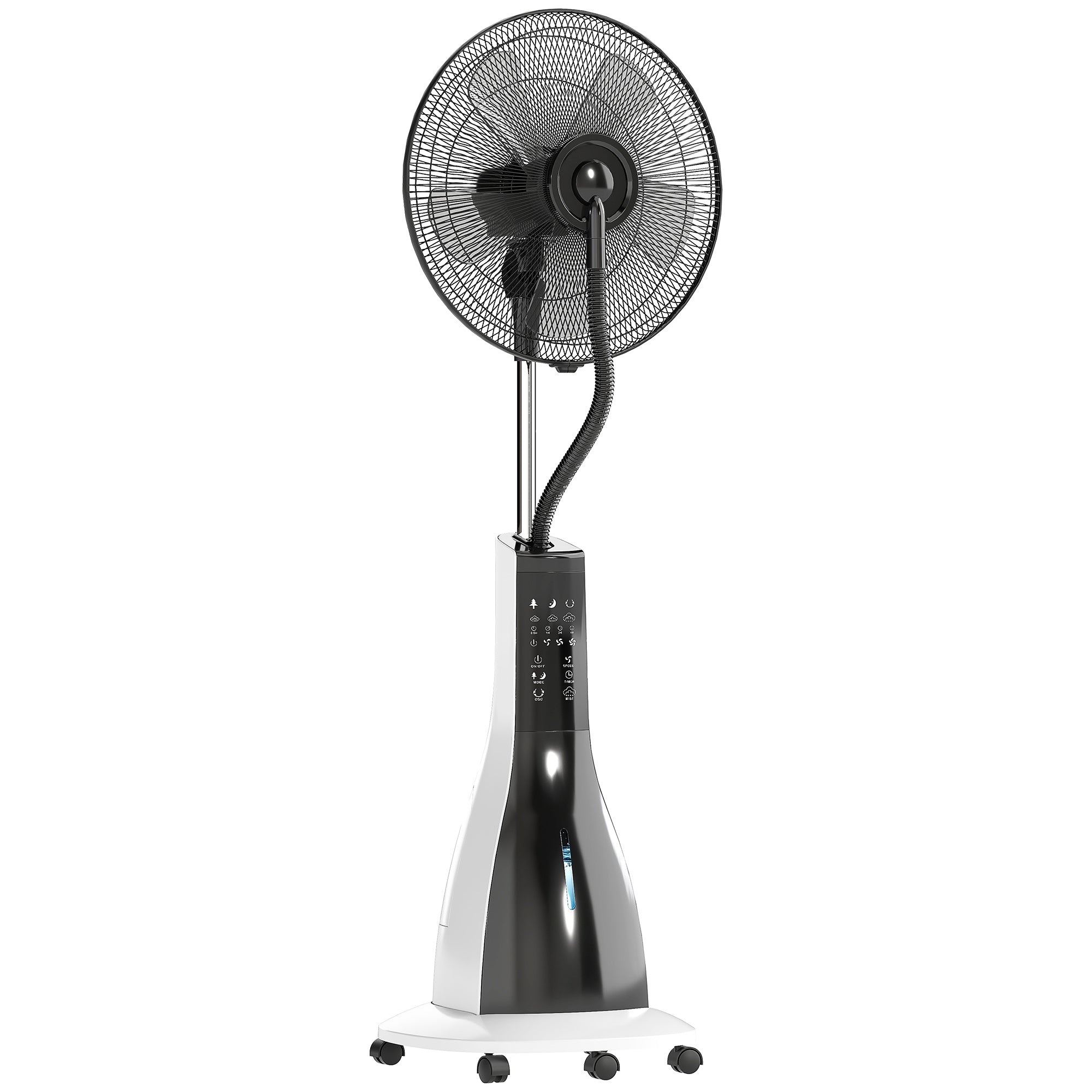 HOMCOM Pedestal Fan with Water Mist Spray, Spray Misting Fan with 75° Oscillation, Tilt Head, 3 Speeds, 3 Modes, 3 Mist, 3L Water Tank, Wheels, for Home, 125 cm