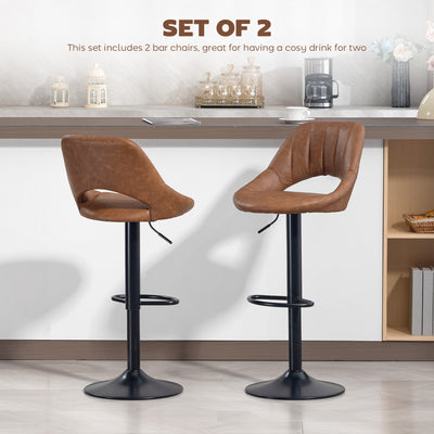 HOMCOM Bar Stools Set of 2, PU Leather Swivel Barstools with Backrest and Footrest for Kitchen, Counter, Breakfast Bar, Brown 