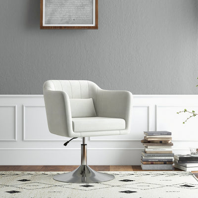 HOMCOM Modern Accent Chair with Swivel Base, Height Adjustable Arm Chair with Pillow for Living Room, Bedroom, Cream White 