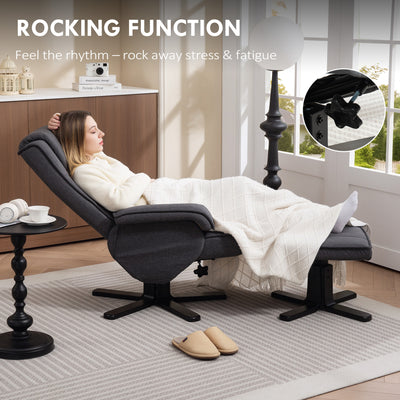 HOMCOM Rocker Swivel Recliner Chair with Footstool - Charcoal Grey Linen 