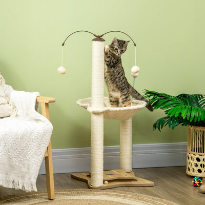 PawHut Cat Tree, with Scratching Posts, Hammock, Toy Ball - Beige 