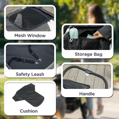 PawHut Easy Folding Pet Stroller for Large Dogs with 4 Big Wheels, Shock Absorb Frame, Safety Leashes, Brakes, Dark Grey 