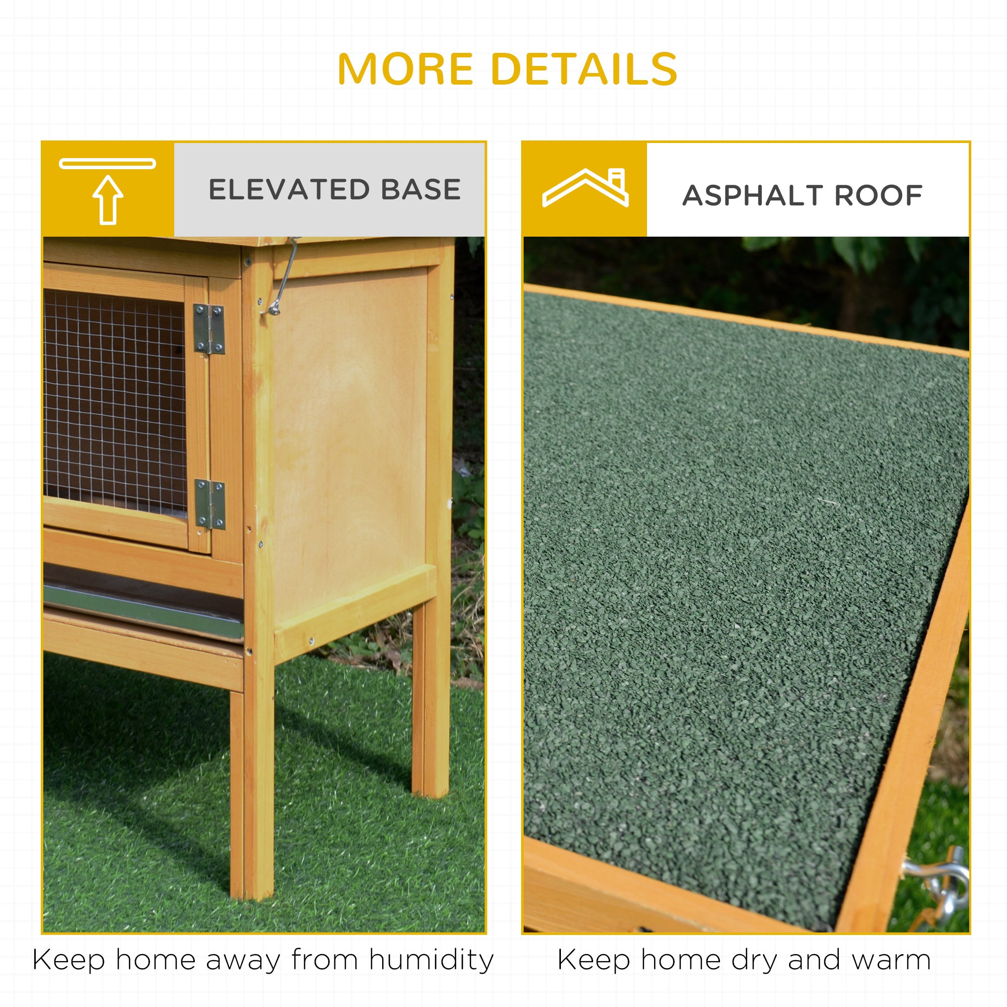 PawHut Rabbit Hutch Outdoor Guinea Pig Hutch House Small Animal Bunny Cage w/ Openable Roof, 115 x 44 x 65 cm 