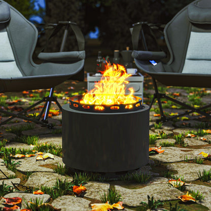 Outsunny Smokeless Fire Pit, 48.5cm Portable Wood Burning Firepit with Poker for Garden Camping Bonfire Party, Metal, Dark Grey 