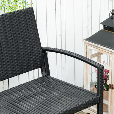 Outsunny 2 Seater Poly Rattan Garden Bench, All Weather Wicker Garden Loveseat, Outdoor Seating Bench with 240 Load Capacity, Backrest and Armrests for Patio, Terrace, Balcony, Black 