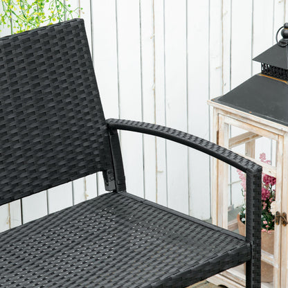 Outsunny 2 Seater Poly Rattan Garden Bench, All Weather Wicker Garden Loveseat, Outdoor Seating Bench with 240 Load Capacity, Backrest and Armrests for Patio, Terrace, Balcony, Black 