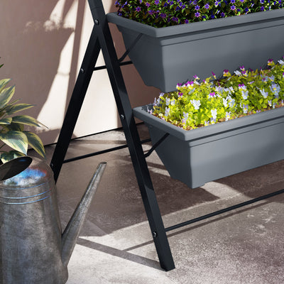 Outsunny 5-Tier Raised Garden Bed, Vertical Ladder Plant Stand with 5 Removable Boxes, Drainage Holes and Plugs, Indoor Outdoor Elevated Flower Herb Growing Box for Garden Patio Balcony, Grey 