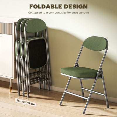HOMCOM Set of Four Folding Corduroy Seat Chairs - Green 