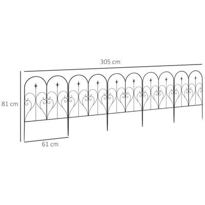 Outsunny Set of Five Decorative Heart Metal Fence Panels - Black 