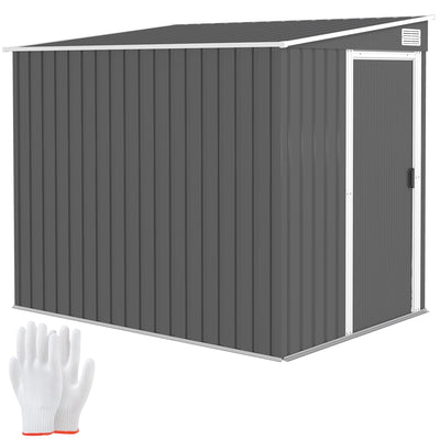 Outsunny 7 x 5ft Galvanised Metal Shed, with Sliding Door - Dark Grey 