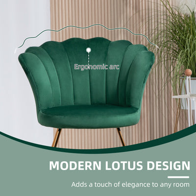 HOMCOM Velvet-Feel Lotus Petal Accent Chair - Green 
