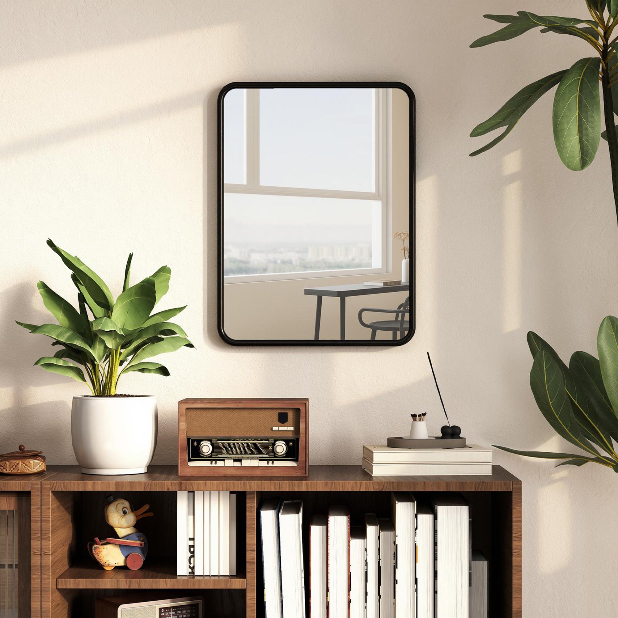HOMCOM Rectangular Wall Mirror with HD Glass - Black 
