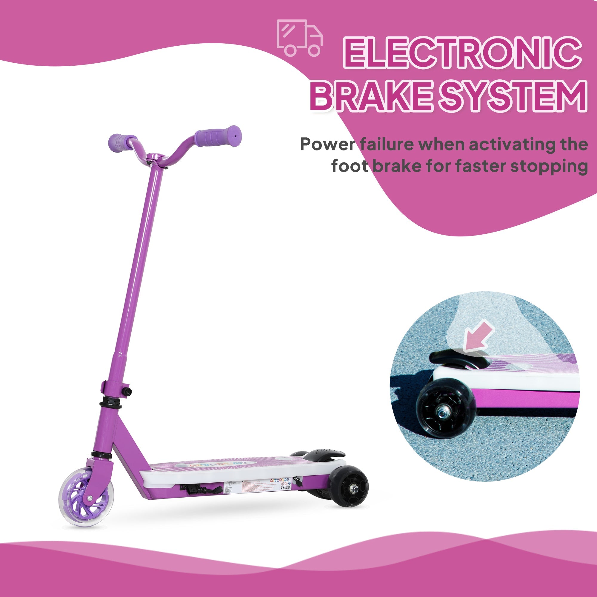 AIYAPLAY Electric Scooter for Kids Ages 4-7, with Auxiliary Rear Wheels, Flashing LED Light and Electric Brake, Kids Electric Scooter for Boys Girls, 6 KM/H & 8 KM, Purple 