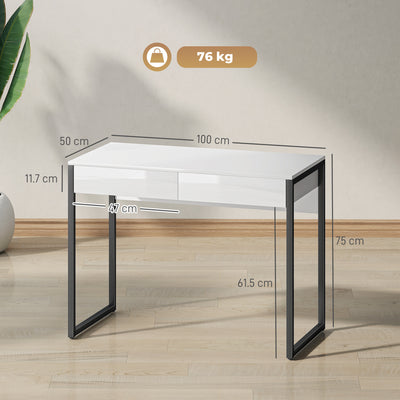 HOMCOM High Gloss Work Table, with Drawers - White