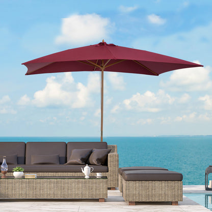 Outsunny 2 x 3m Wooden Garden Parasol Umbrella Outdoor Sun Shade Canopy, Wine Red 