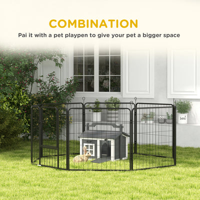 PawHut Indoor Rabbit Hutch, Portable Small Animal House Outdoor, with Top Handle, Openable Roof - Grey 