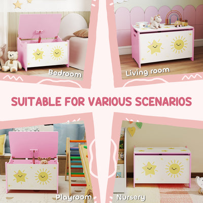 AIYAPLAY Toy Box with Lid, Safety Hinges and Groove Handles, Toy Storage organiser for Kids, Living Room, Playroom, Pink 