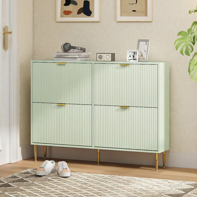 HOMCOM Elegant Four-Drawer Shoe Cabinet - Light Green