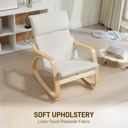 HOMCOM Comfortable Relax Rocking Chair, Upholstered Lounge Chair Recliner with High Back and Headrest for Living Room, Bedroom, Cream White 