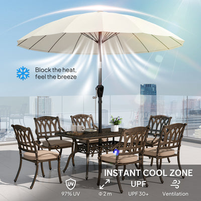 Outsunny 2 m Shanghai Garden Parasol Umbrella with 16 Fibreglass Ribs, Outdoor Parasol Sun Shade with Crank & Tilt, Cream White 