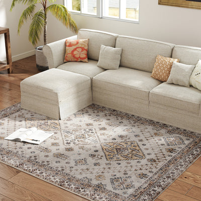 HOMCOM Vintage Area Rug, Non-Slip Washable Rug, Flannel Floor Carpet for Living Room, Bedroom, Dining Room, Home Office, 230 x 160 cm, Beige 